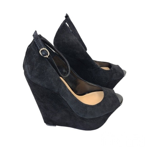 Sole Society Louisa Black Suede Wedges 6 - Picture 3 of 11